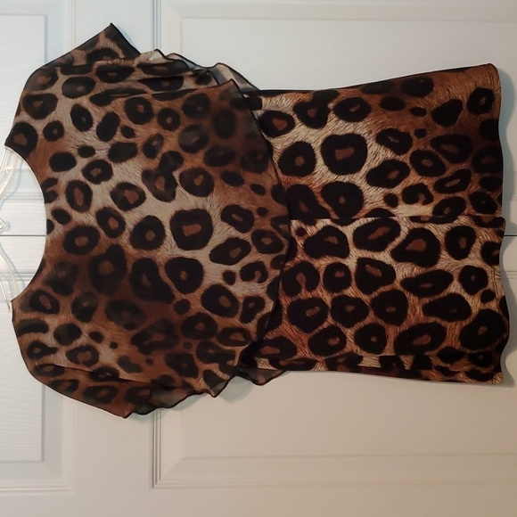 Adele & May Sleeveless Leopard With Sheer Leopard Overlay Size M - Picture 8 of 9